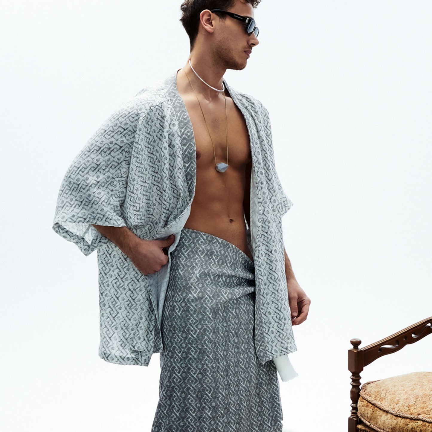 ATI Oversize Men Kimono - Grey/White