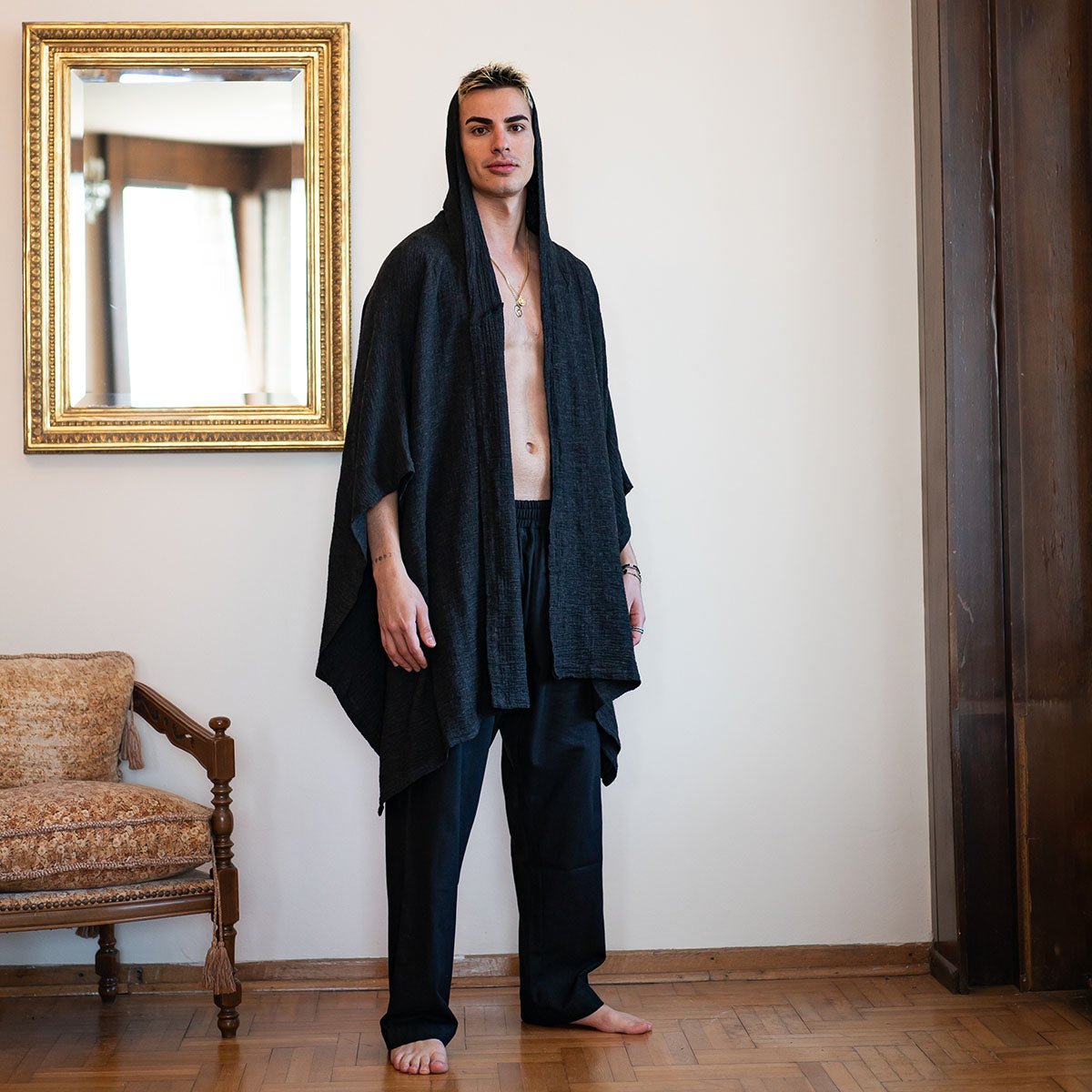 AKSEL Oversize Men Kimono - Dark Grey - sabbia
