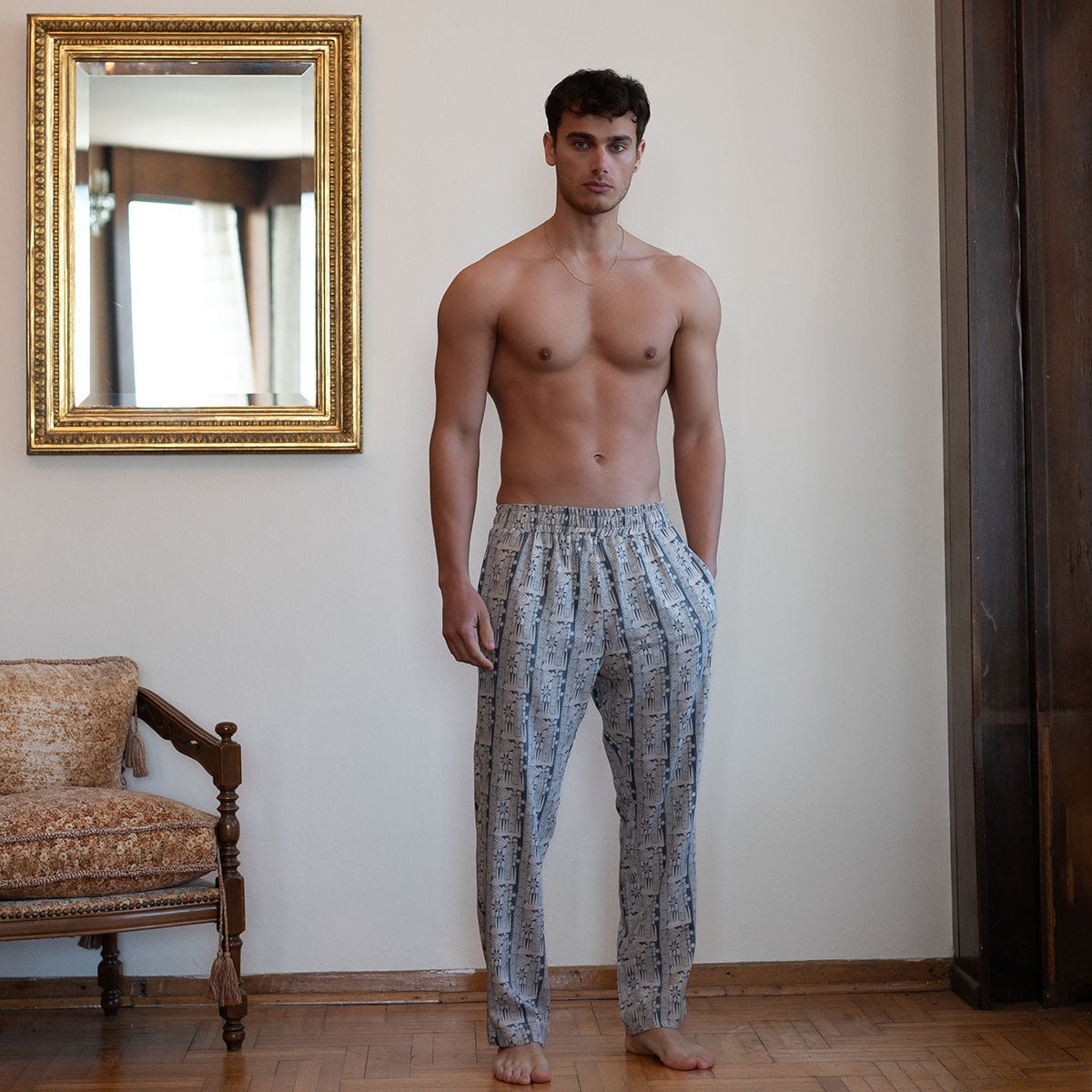 DEA DIA Men Pants - Dark Blue/Cream - sabbia