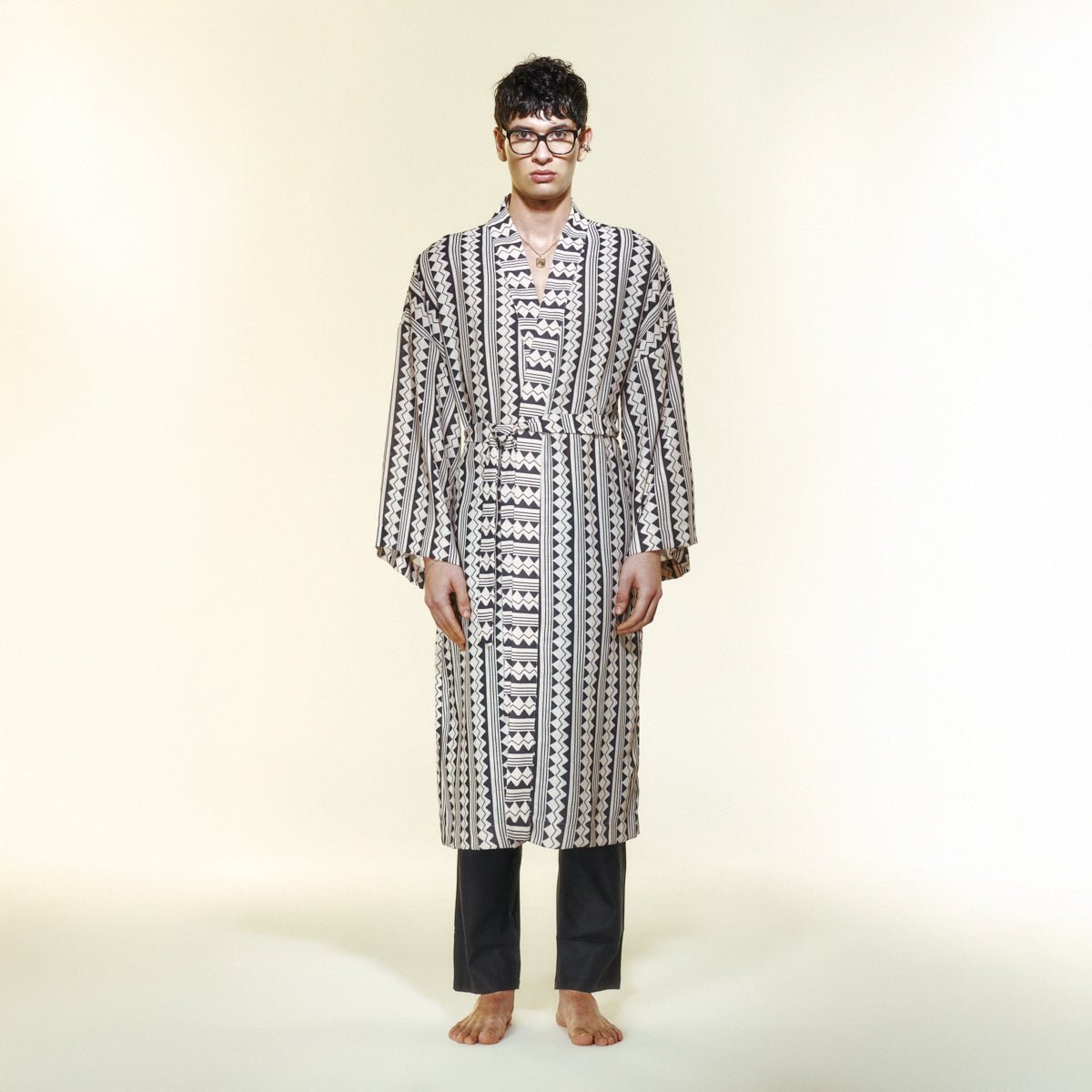 GRIDIA Men Kimono - Black/Cream - Kimono - sabbia