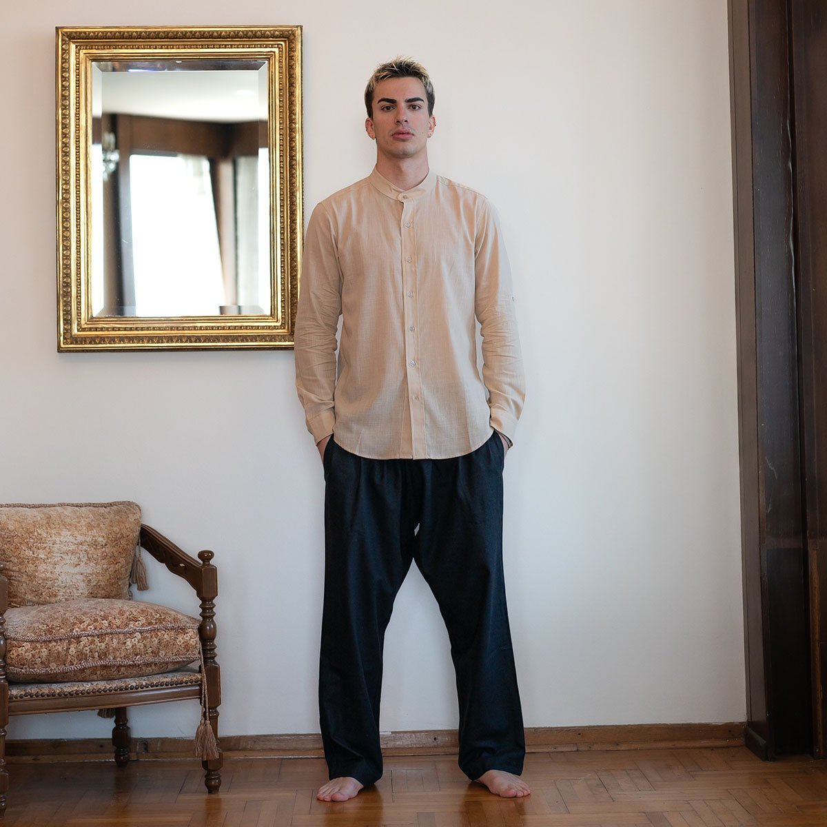 LIBER Oversize Men Shirt - Beige - sabbia