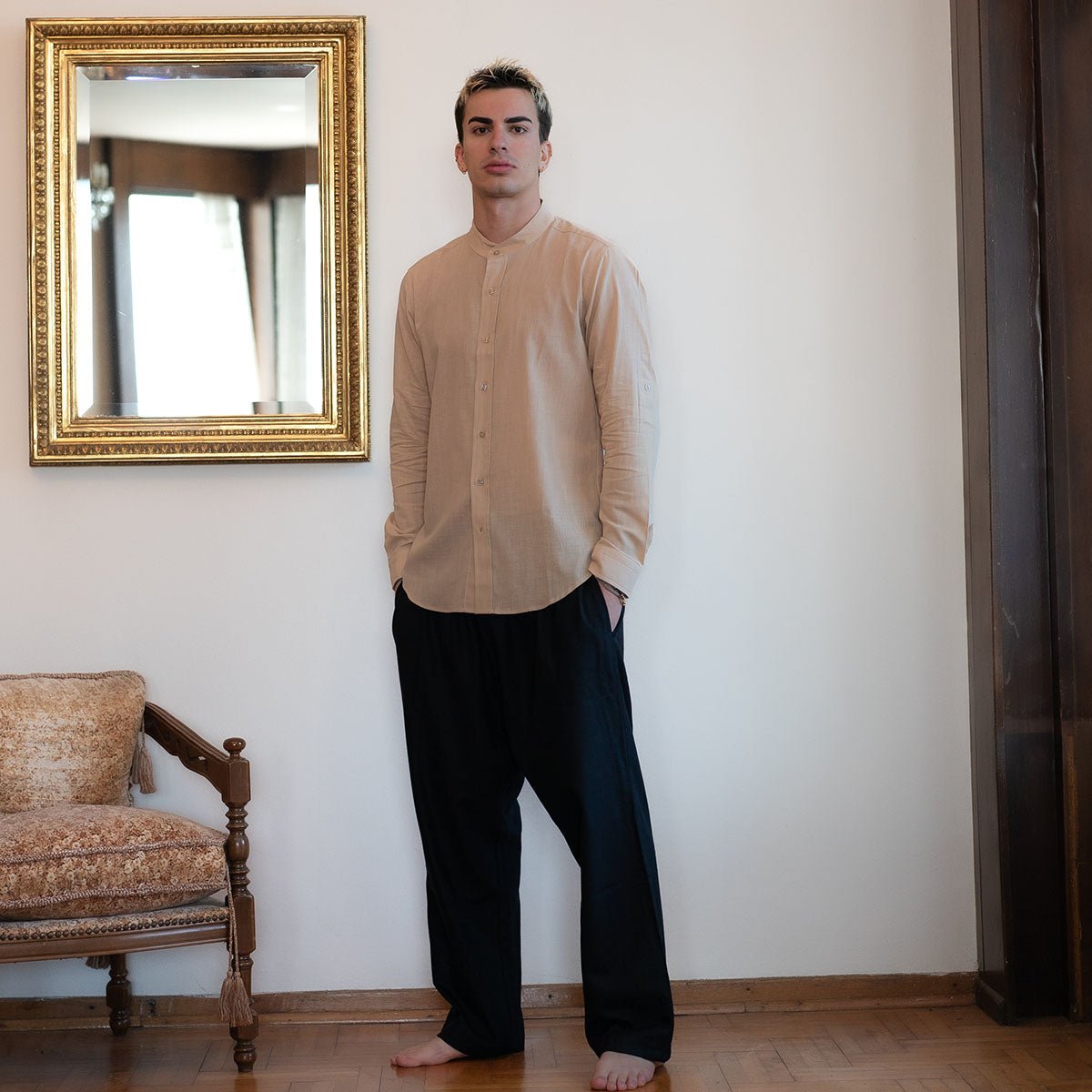 LIBER Oversize Men Shirt - Beige - sabbia