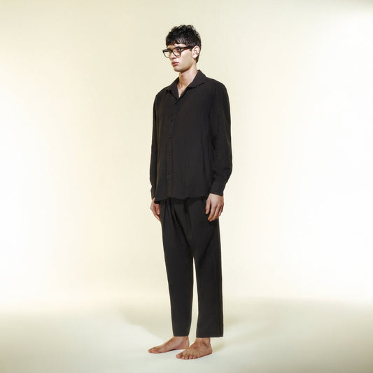 MIHOS Oversize Men Shirt - Black - Gömlek - sabbia