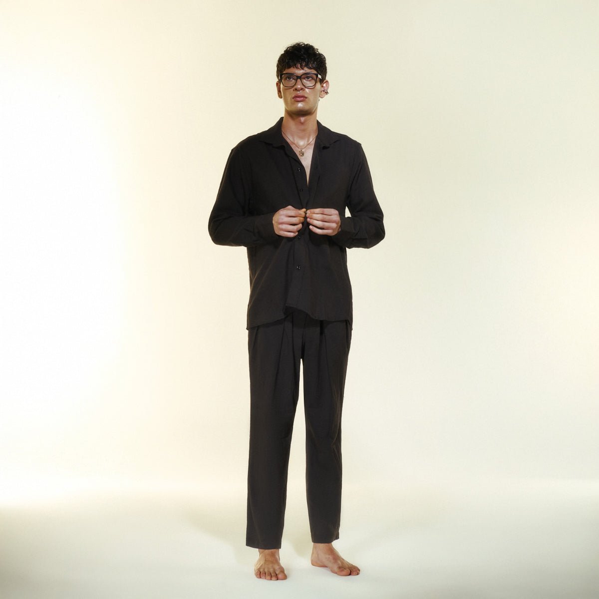 MIHOS Oversize Men Shirt - Black - Gömlek - sabbia