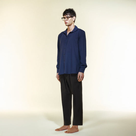MIHOS Oversize Men Shirt - Dark Blue - Gömlek - sabbia
