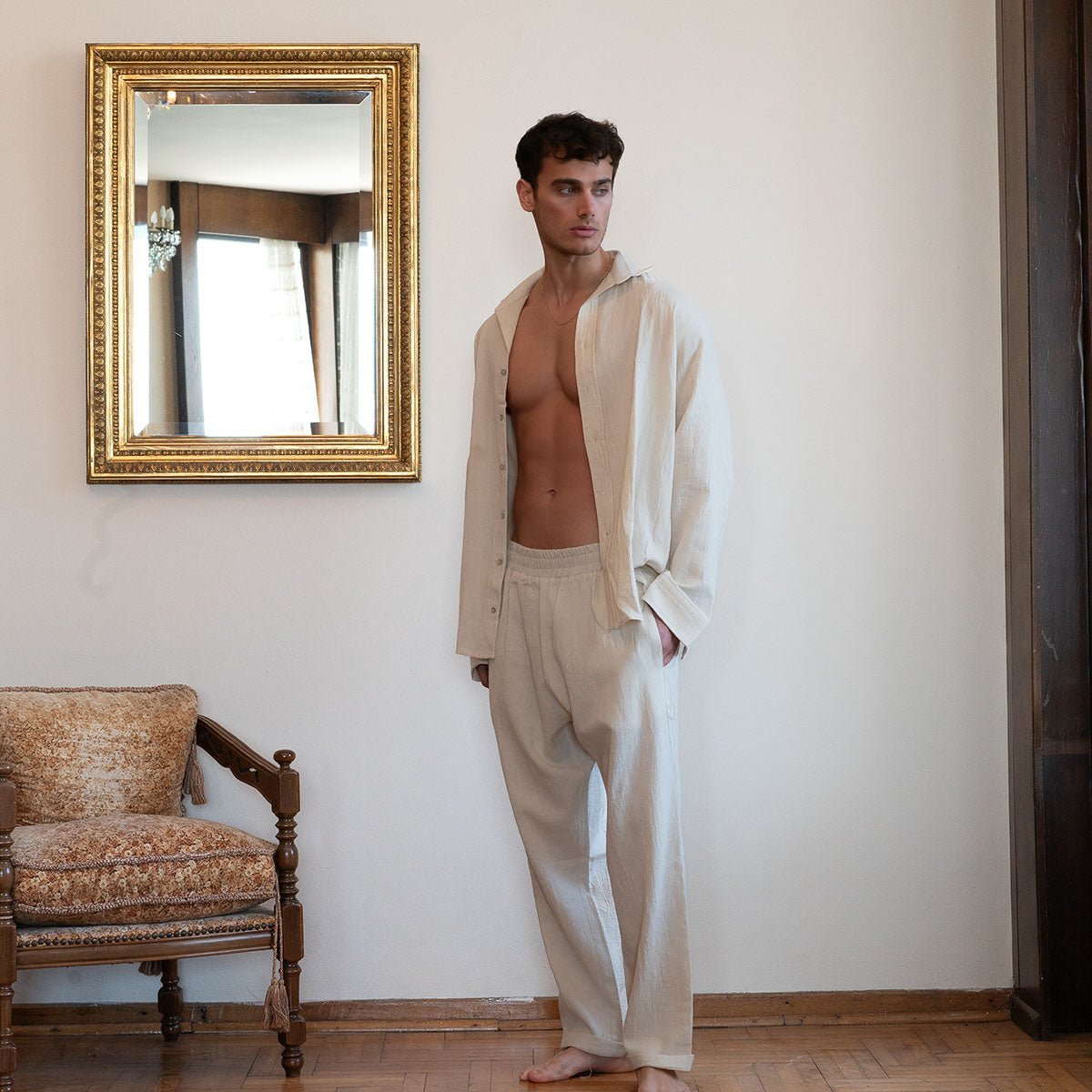 MIHOS Oversize Men Shirt - Ecru - sabbia