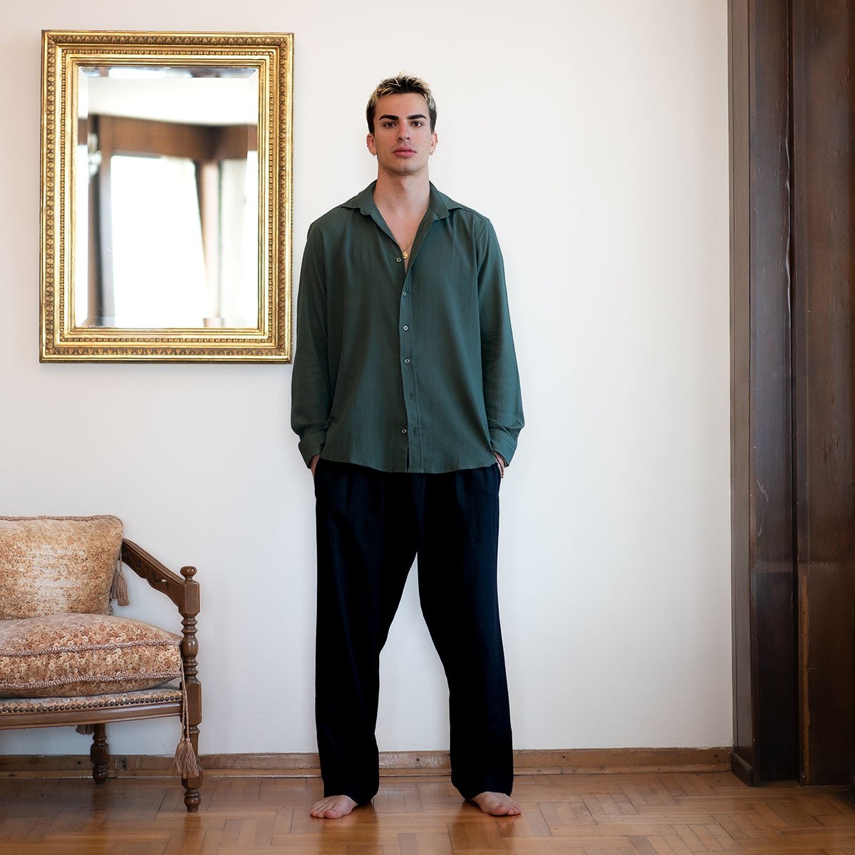 MIHOS Oversize Men Shirt - Island Green - sabbia