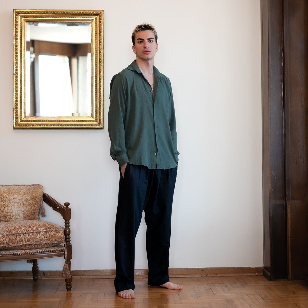 MIHOS Oversize Men Shirt - Island Green - sabbia