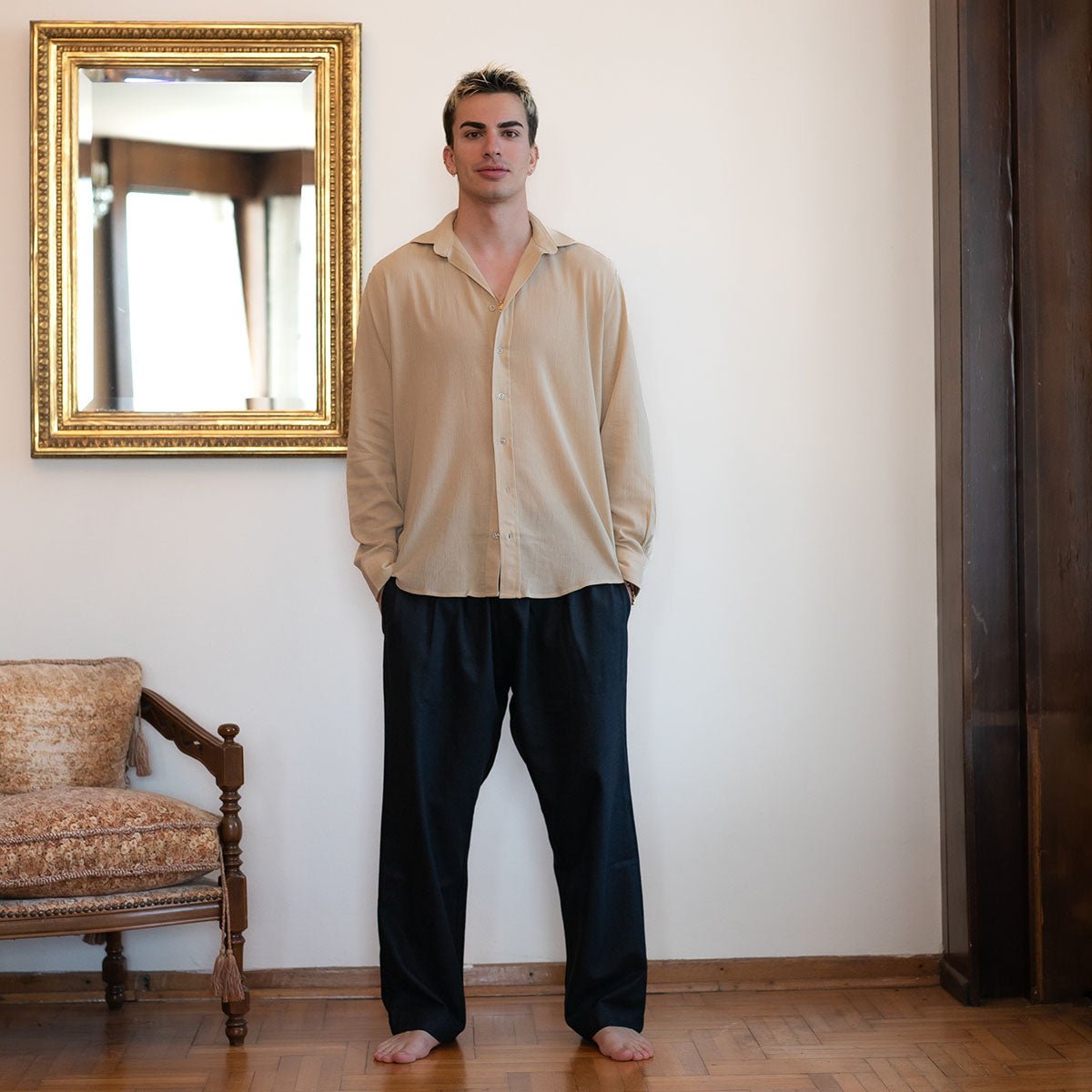 MIHOS Oversize Men Shirt - Sand - sabbia