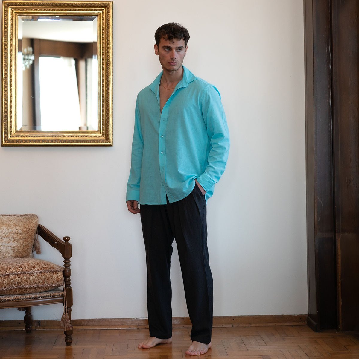 MIHOS-SKY Oversize Men Shirt - Blue - sabbia