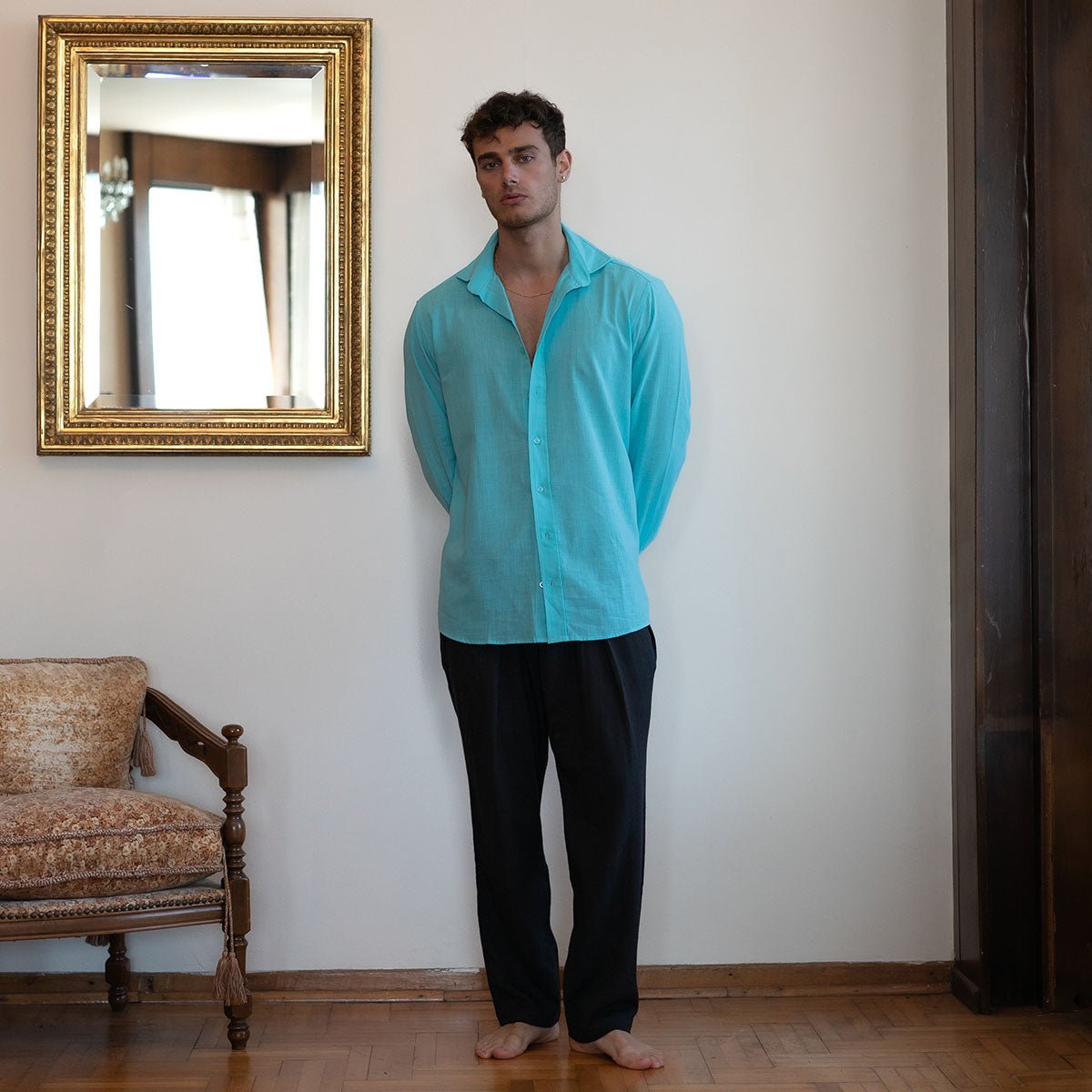 MIHOS-SKY Oversize Men Shirt - Blue - sabbia