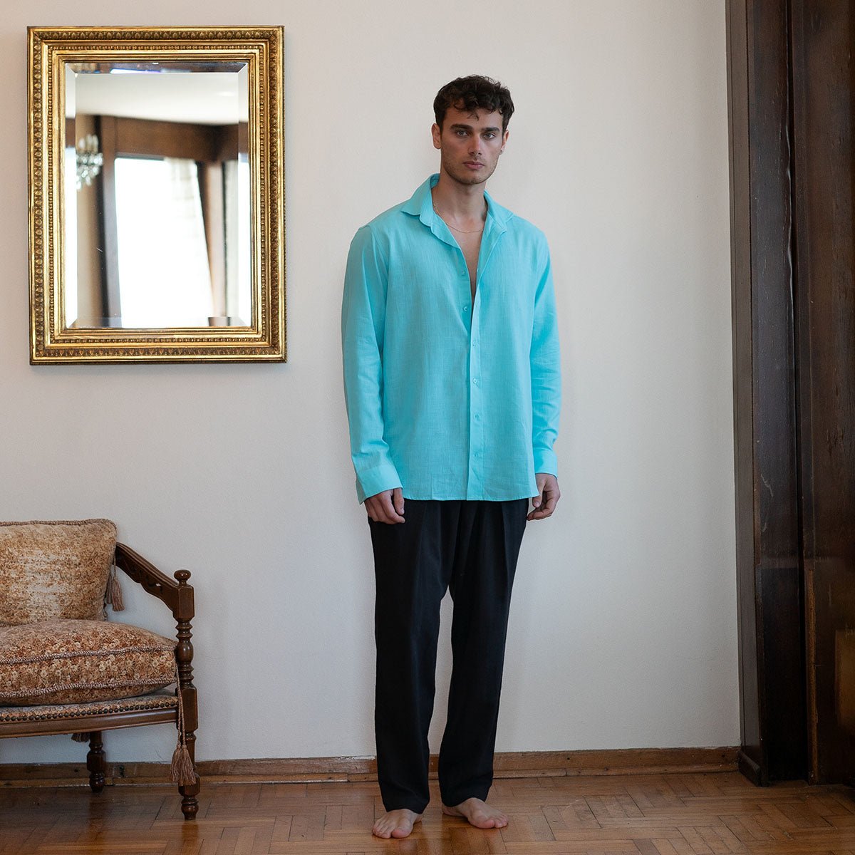 MIHOS-SKY Oversize Men Shirt - Blue - sabbia