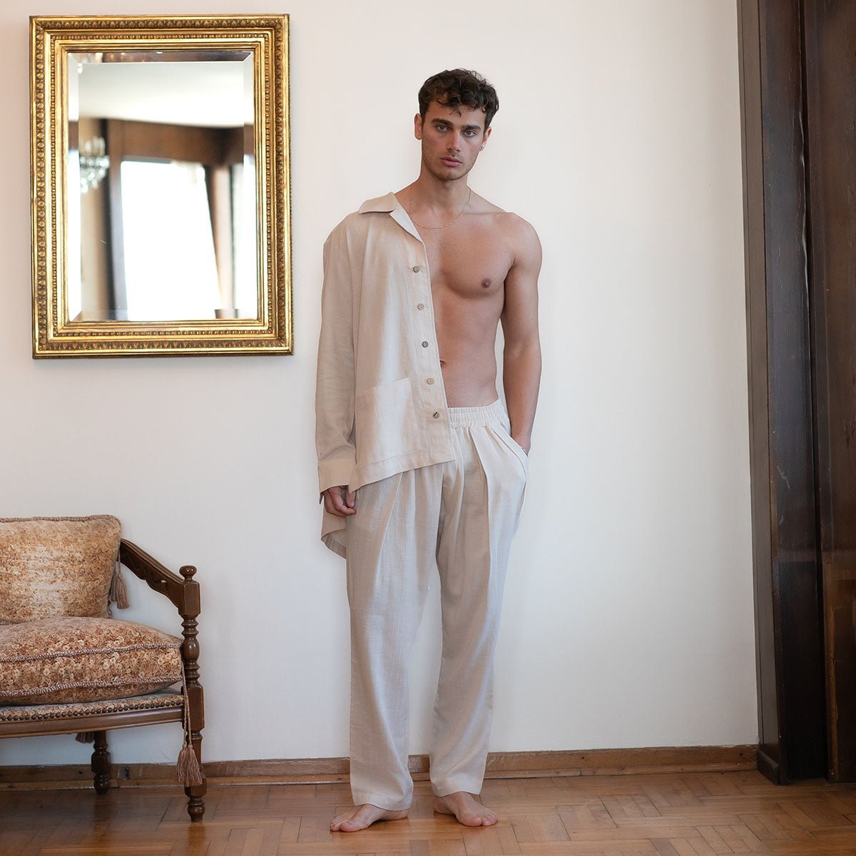 MINERVA Oversize Men Shirt - Cream - sabbia