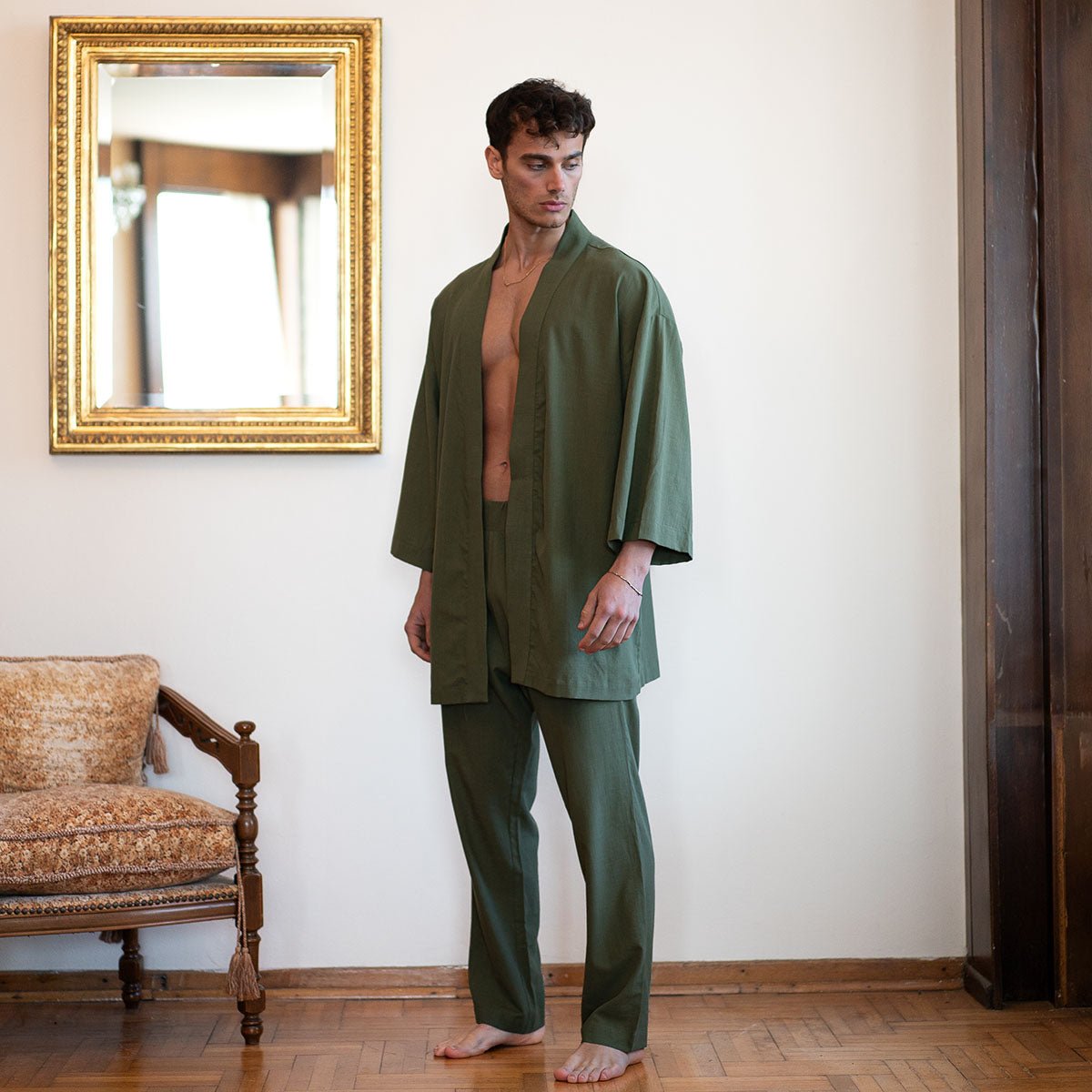 PRIAPOS Oversize Men Kimono - Khaki Green - sabbia