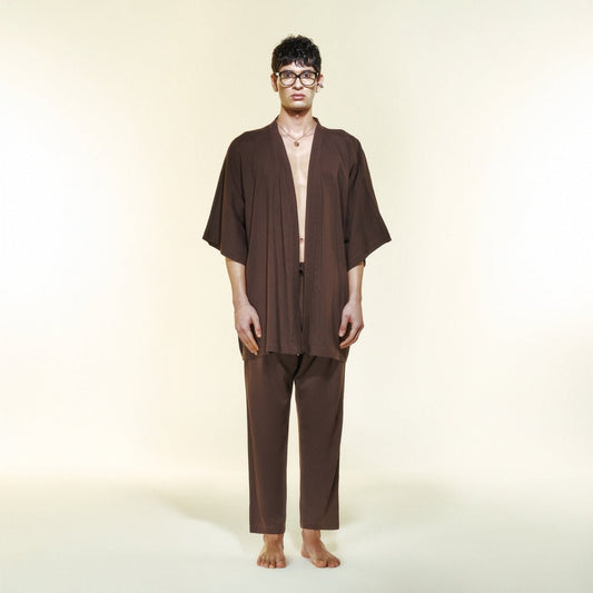 TERRA Men Kimono - Brown/Cream - Kimono - sabbia