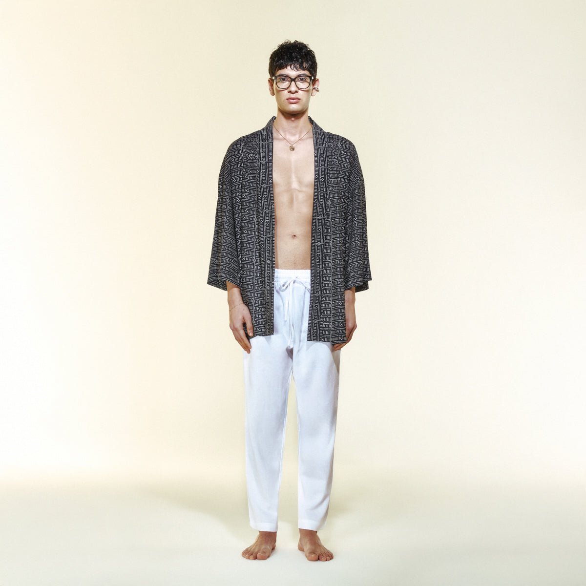 VORTEX Men Kimono - Black/White - Kimono - sabbia