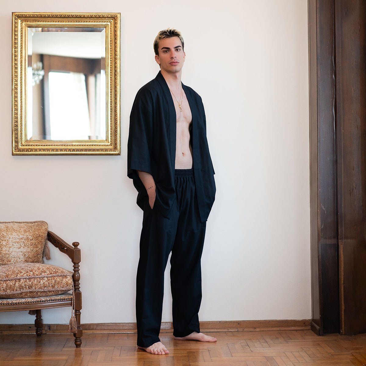 ZU Oversize Men Kimono - Black - sabbia