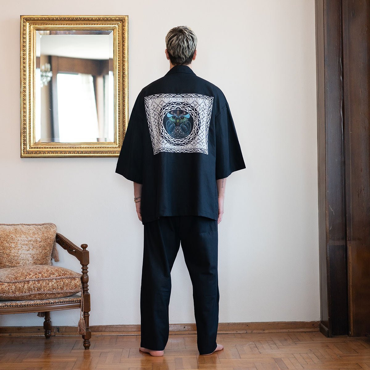 ZU Oversize Men Kimono - Black - sabbia