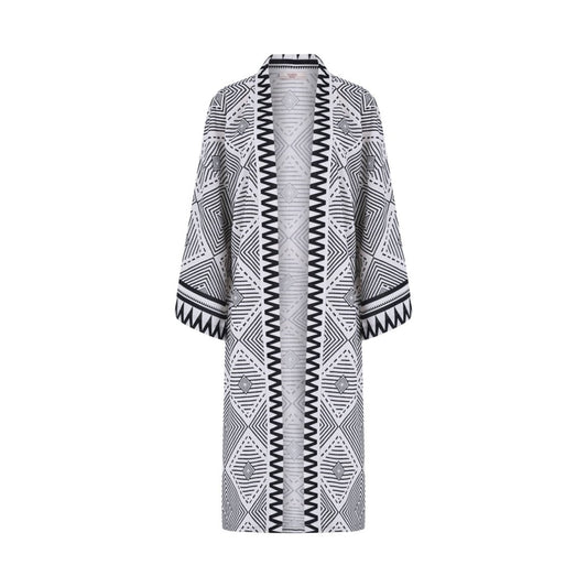 ARES Oversize Men Kimono - Black/White - Silk - sabbia