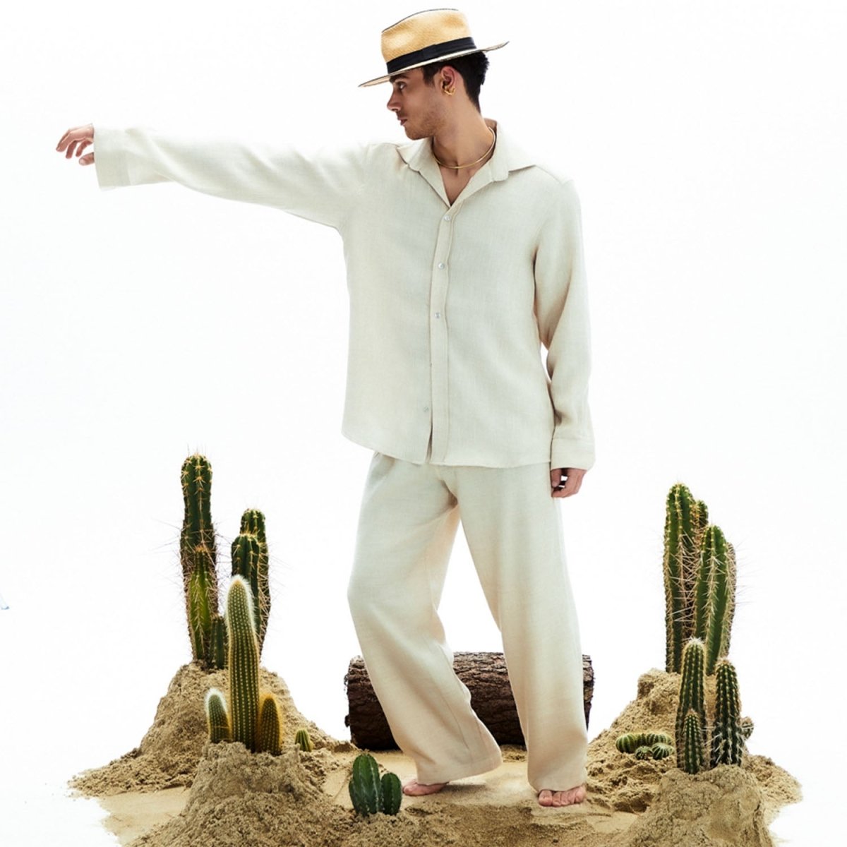 CARNA Oversize Men Shirt - Cream - sabbia