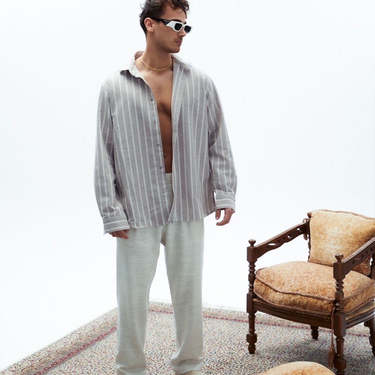 FORTUNA Oversize Men Shirt - Beige/White - sabbia