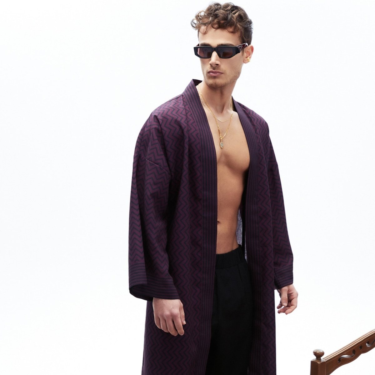 ZEYNA Unisex Oversize Kimono - Black/Burgundy - sabbia