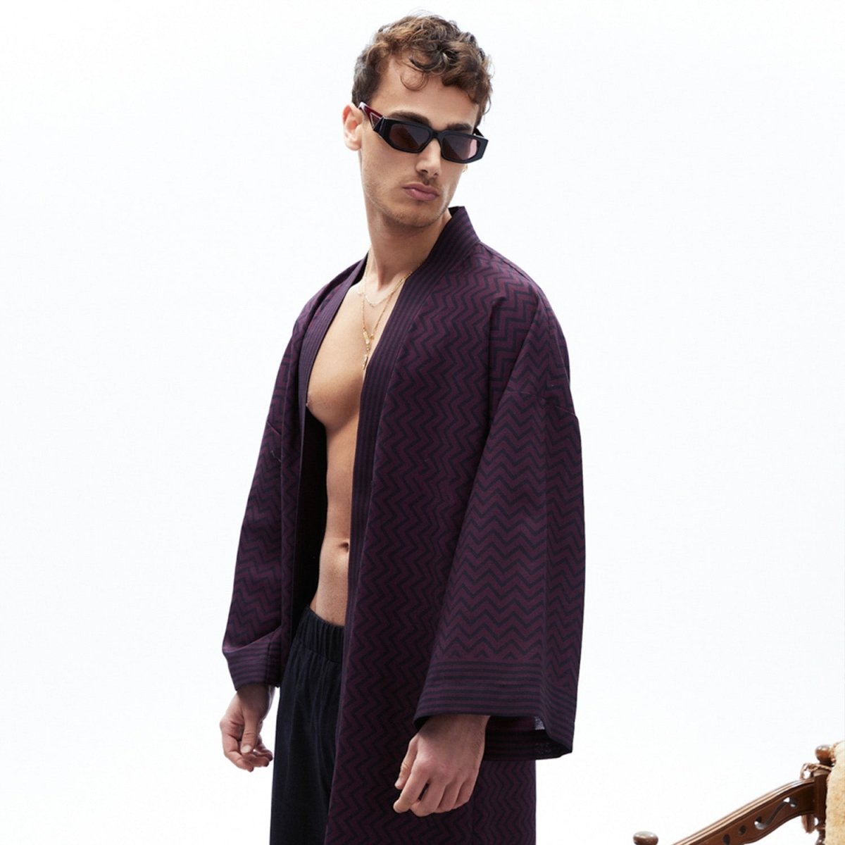 ZEYNA Unisex Oversize Kimono - Black/Burgundy - sabbia