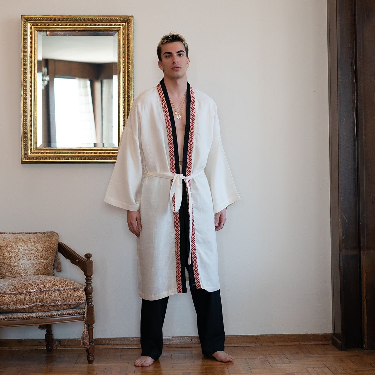 HENA Oversize Men Kimono - Natural White - Cotton - sabbia