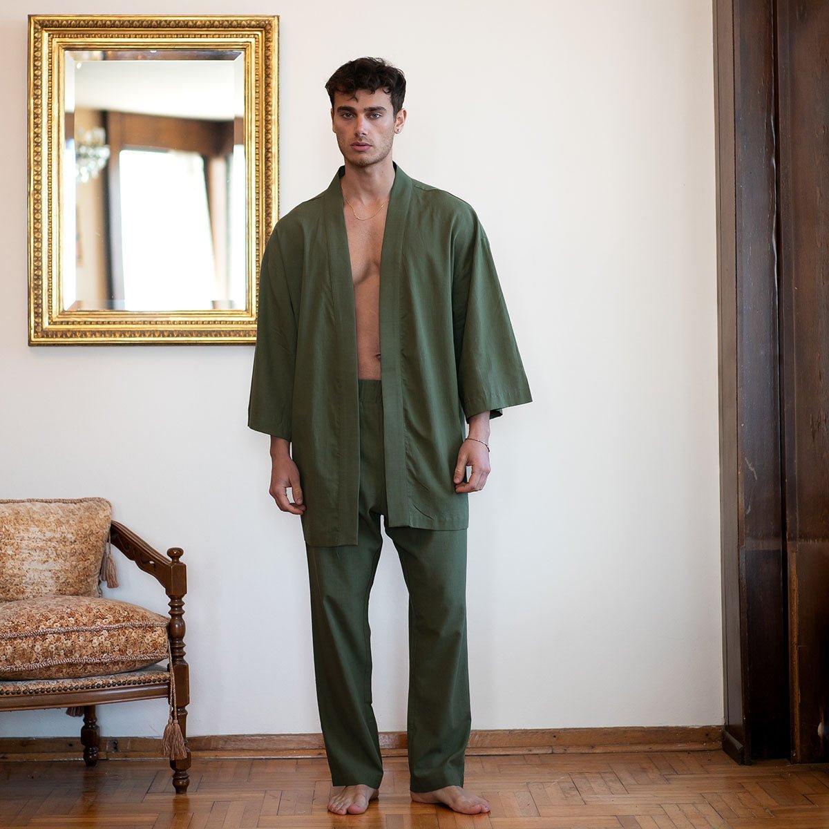 PRIAPOS Oversize Men Kimono - Khaki Green - sabbia