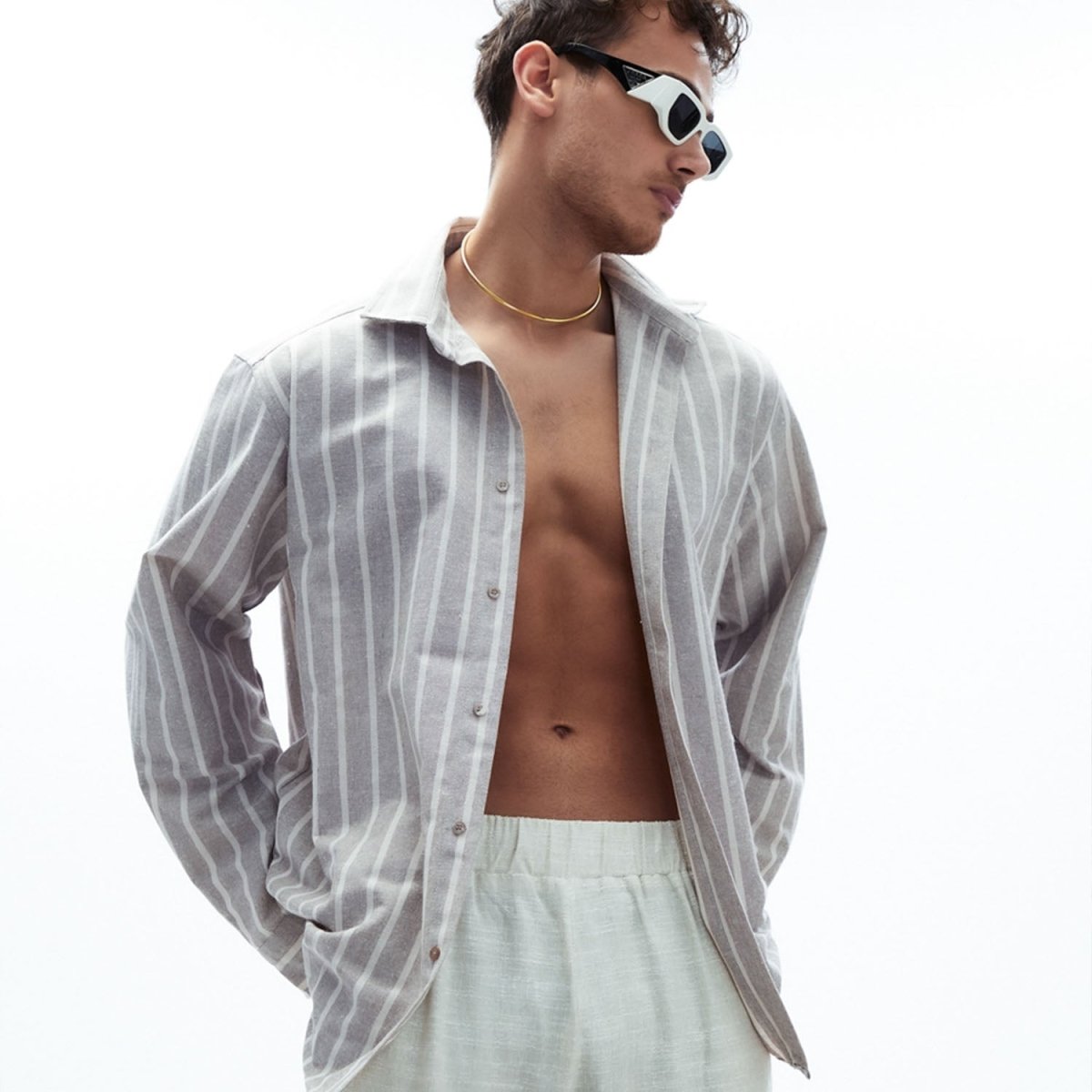FORTUNA Oversize Men Shirt - Beige/White - sabbia