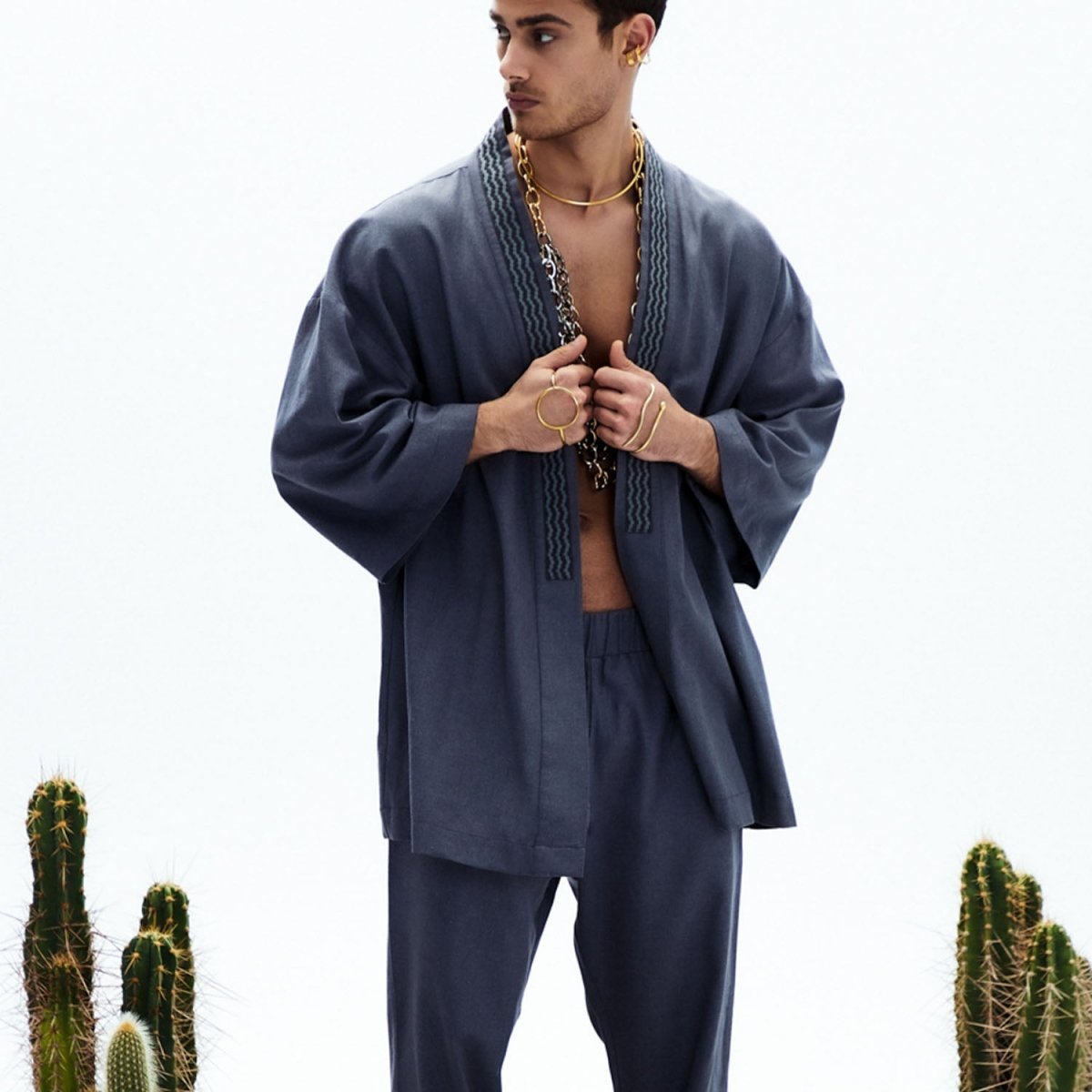 LUNA Oversize Men Kimono - Dark Grey - sabbia